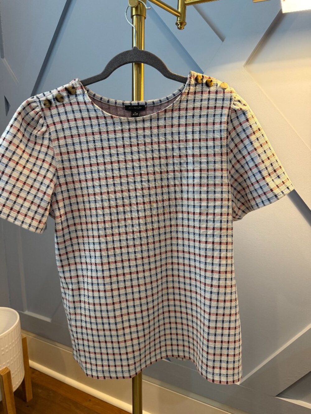 Ann Taylor Short Sleeve Check Top - Size M